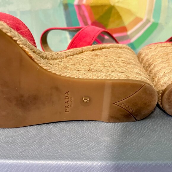 🦩🚢 Prada Flamingo Pink Suede Espadrille Sandals – Size 37 (US 6.5/7) - Picture 4 of 6